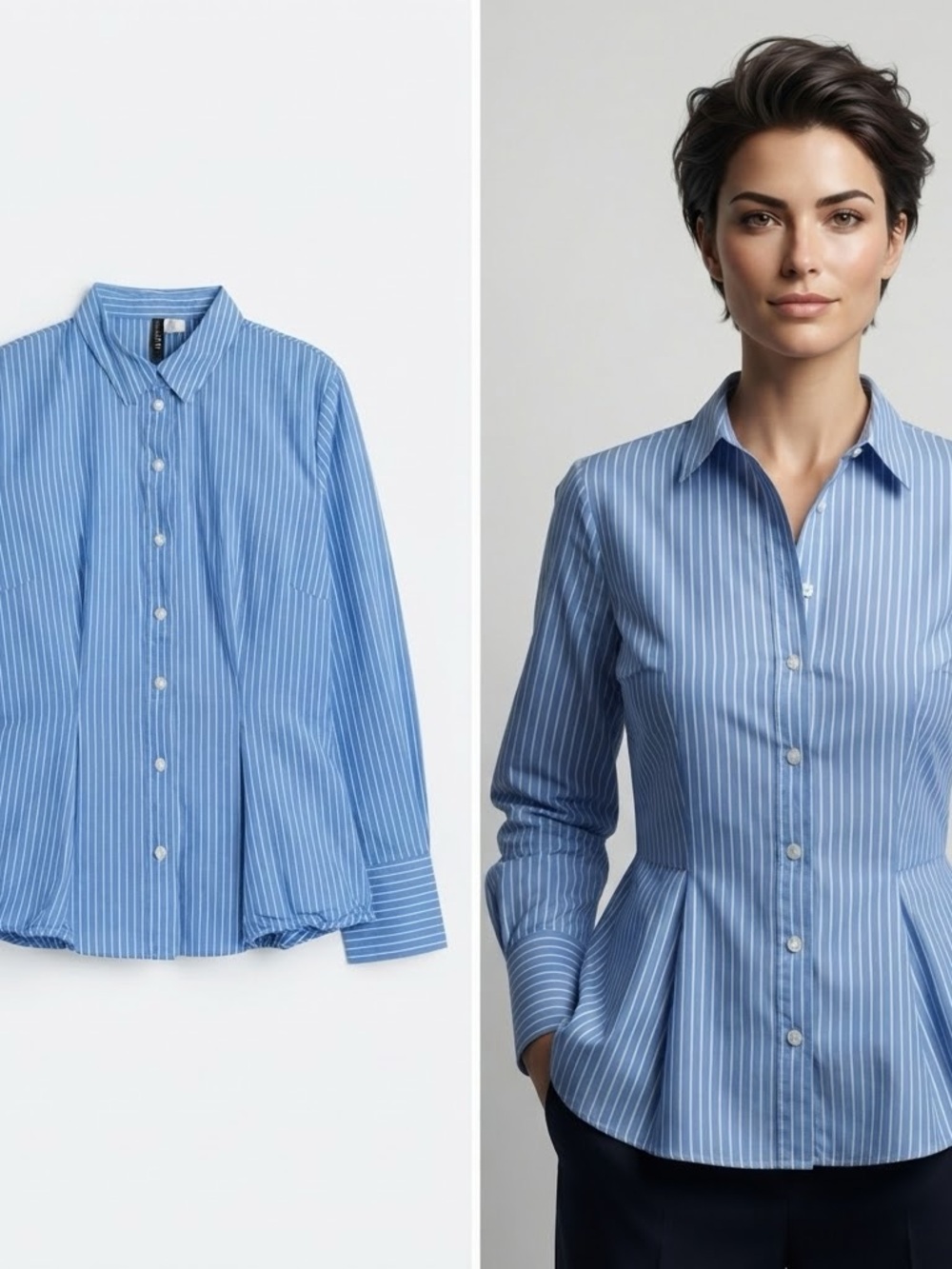 H&M Blue and White Striped Button-Down Shirt Mesium